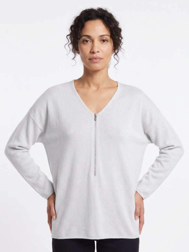 The Kooples Sport Grey Merino Cashmere Half Zip V-Neck Sweater Small